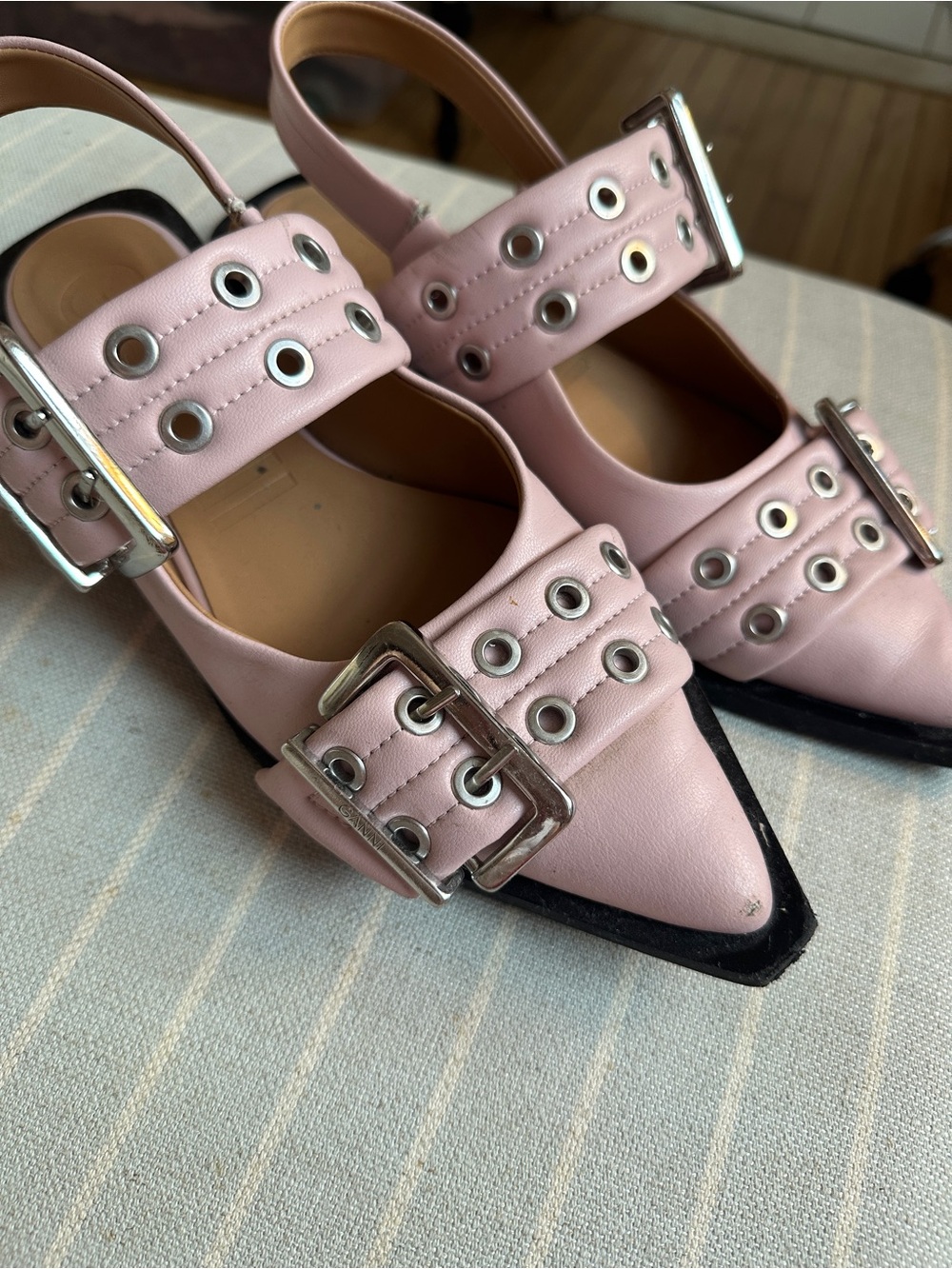 Ganni Pink Buckle Ballerinas